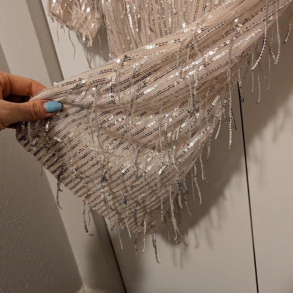 Sequin Short Sleeve Evening Top - Cream - Picture 3 of 6